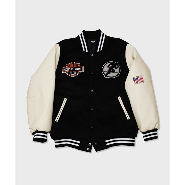 :매장정품: RESPECT work out keep running varsity jacket (black) 203579 911RB