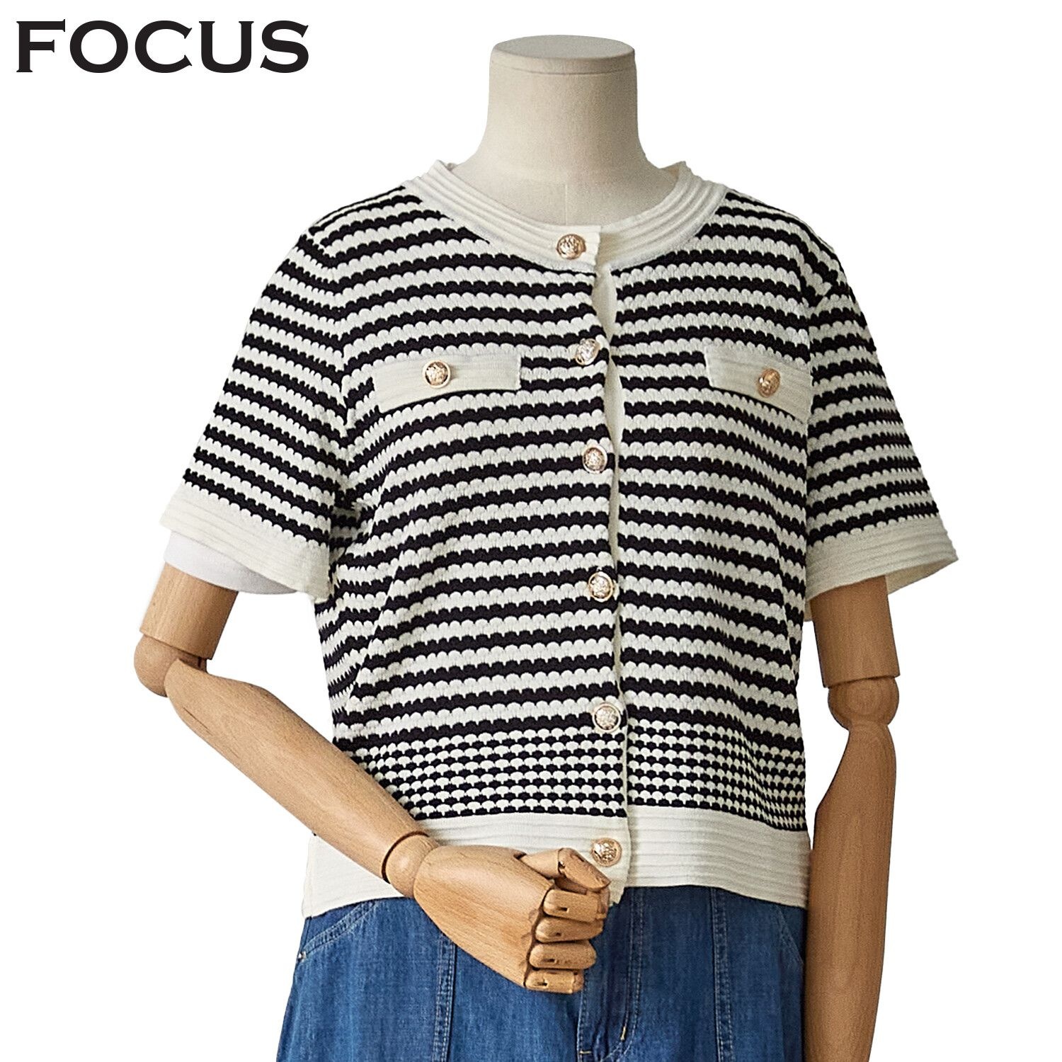 포커스 [모다아울렛][포커스]물결 라인 금장 단추 가디건 FM3E7KC0418_JK 전주김제점