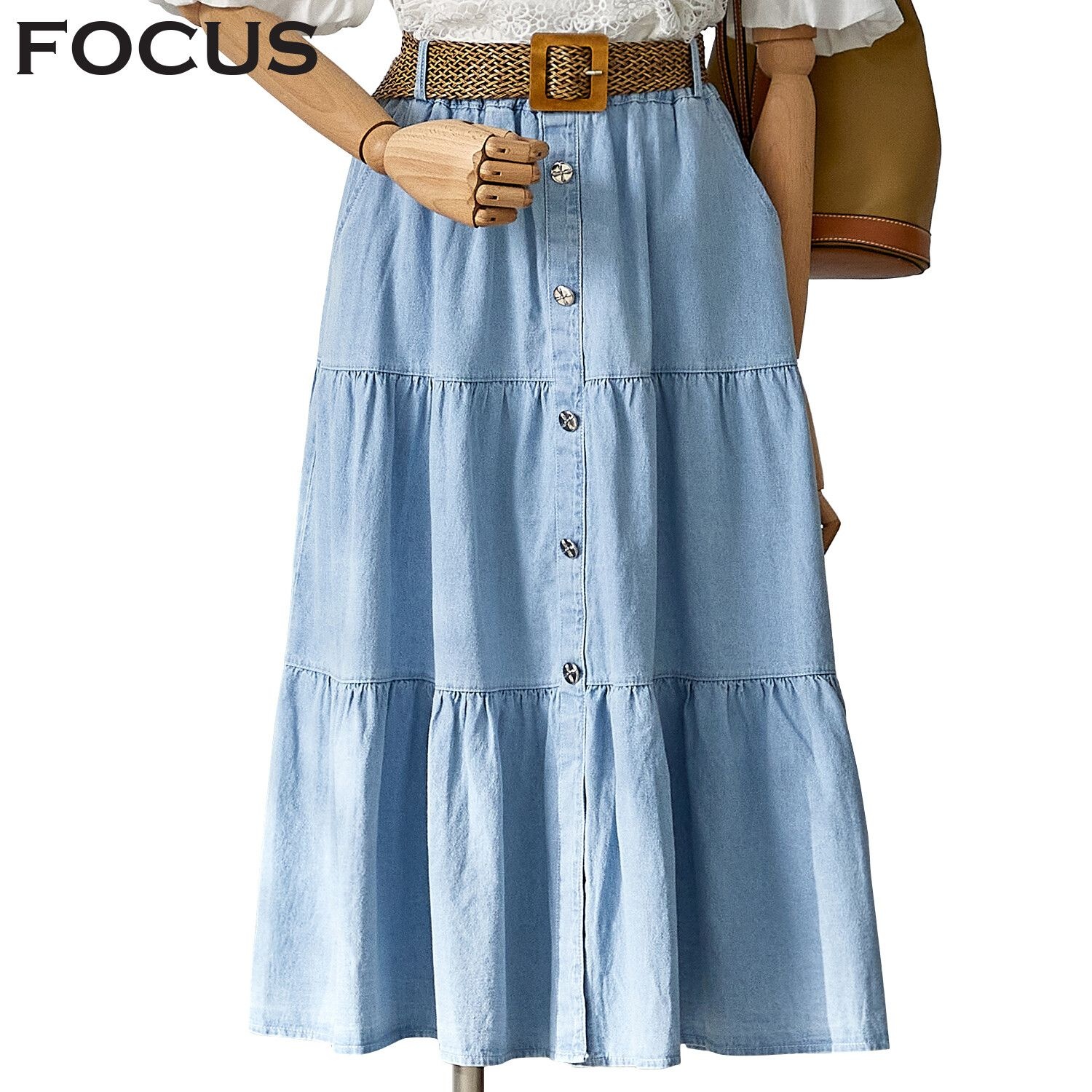 포커스 [모다아울렛][포커스]벨티드 3단 데님 스커트 FM3E7SK0494_JK 전주김제점