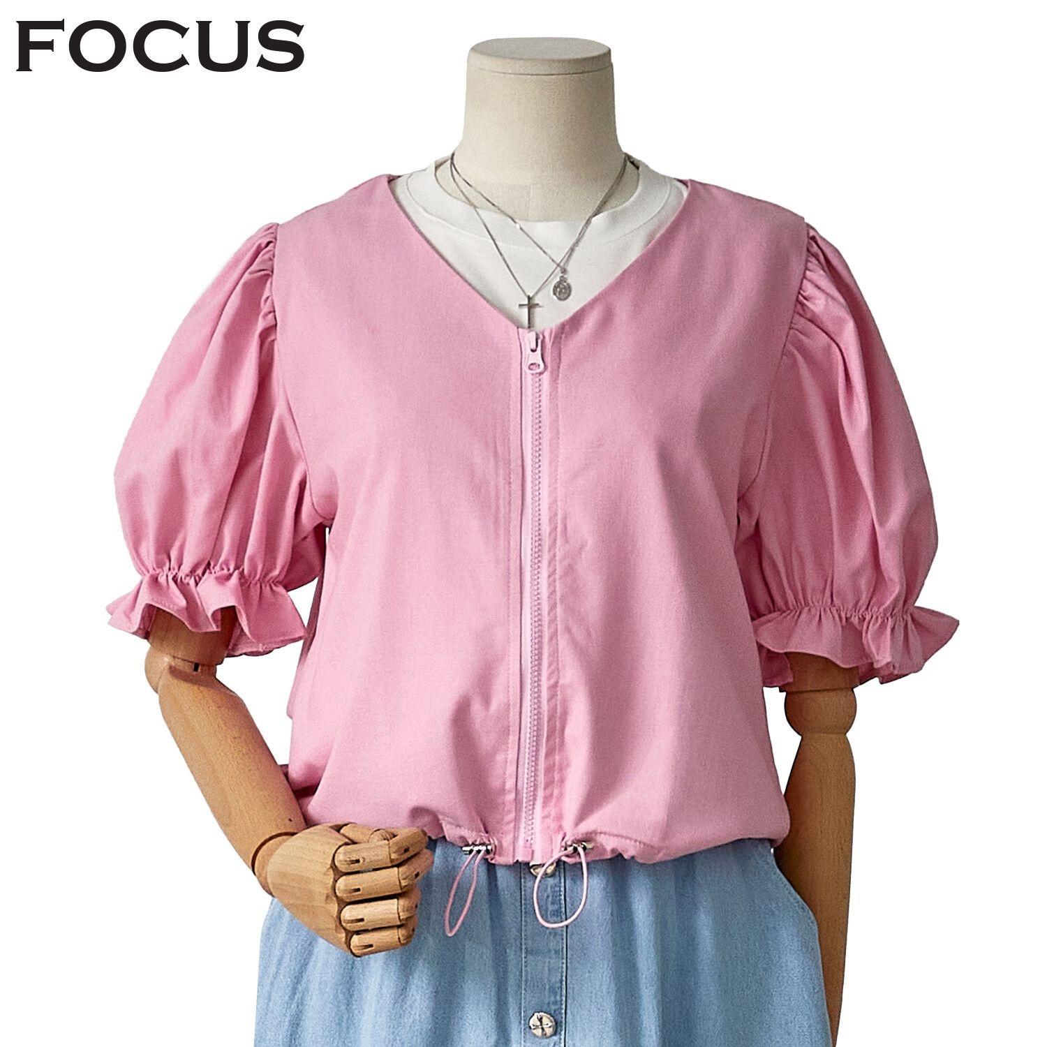 포커스 [모다아울렛][포커스]브이넥 소매 프릴 집업 점퍼 FM3E7JP0429_JK 전주김제점