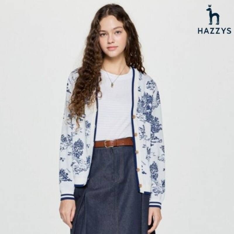 [백화점정품] 25년NEW 헤지스레이디스 HAZZYS [25FW][H.Toile] 뜨왈 자카드 V넥 코튼 100 가디건 HSSW5D810 5D810