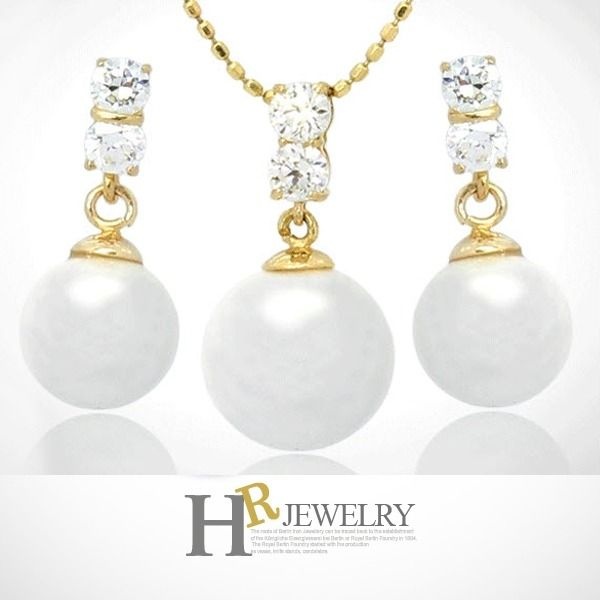 [패션플러스][호림쥬얼리]14K정.품)히트)예쁜(HR)14K 써니큐빅 진주 세트(펜던트+귀걸이)