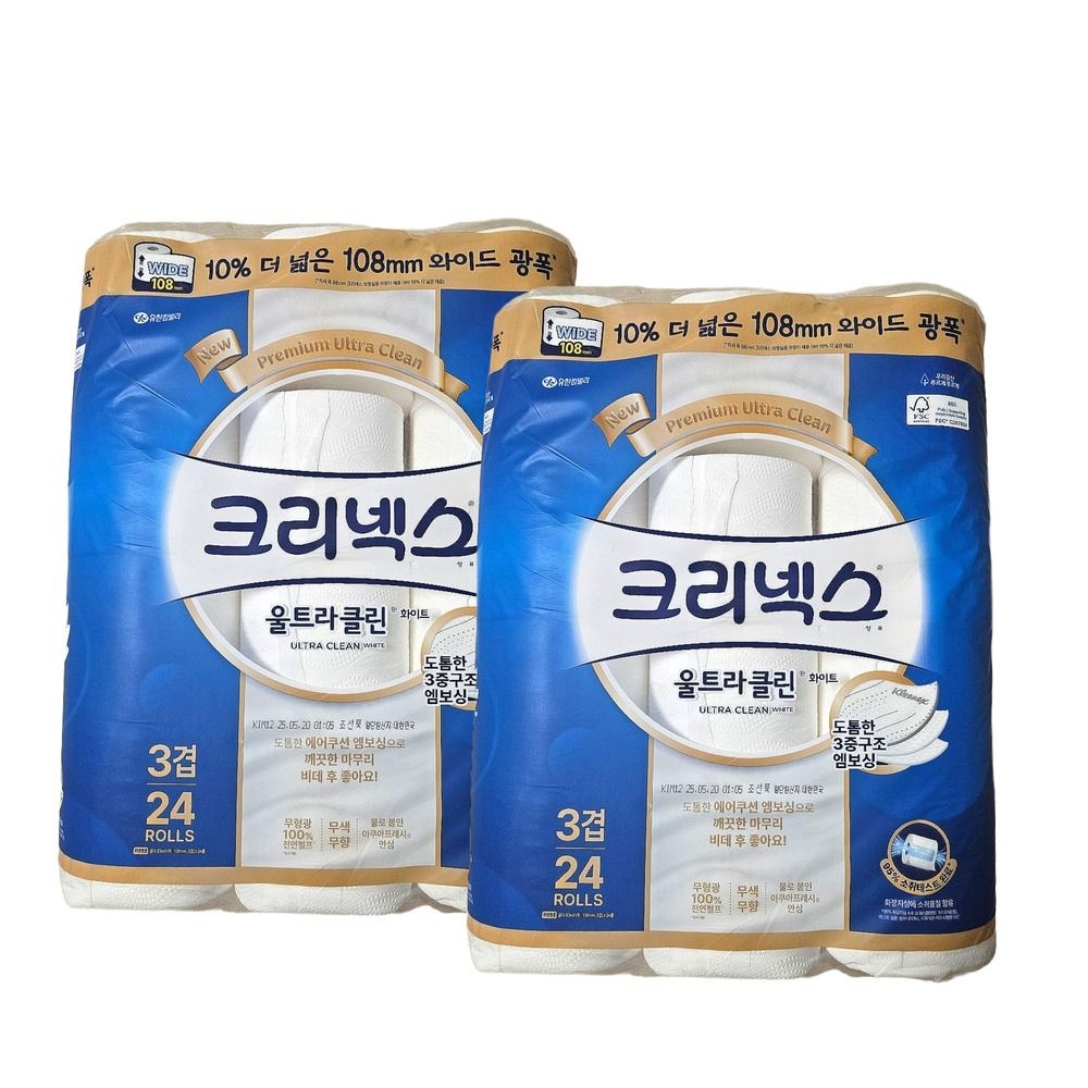 유한킴벌리 유한킴벌리 크리넥스 울트라 클린 화이트 와이드 30m 24롤 x 2팩