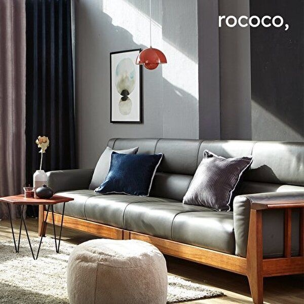 [로코코][로코코] 트롬소 카우 천연면피가죽 4인 원목소파