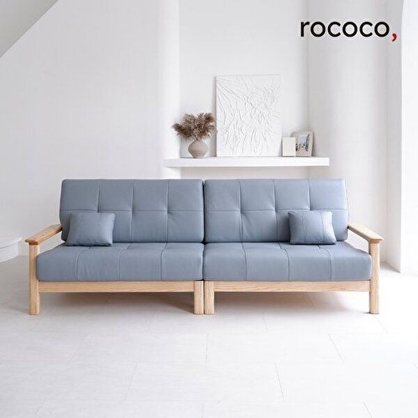 [로코코]로코코 로이우드 카우 천연면피가죽 4인 원목소파