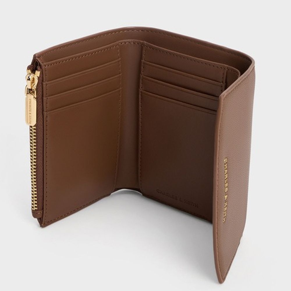 찰스앤키스 컴팩트 여성 반지갑 플랩 커브 프론트 초코