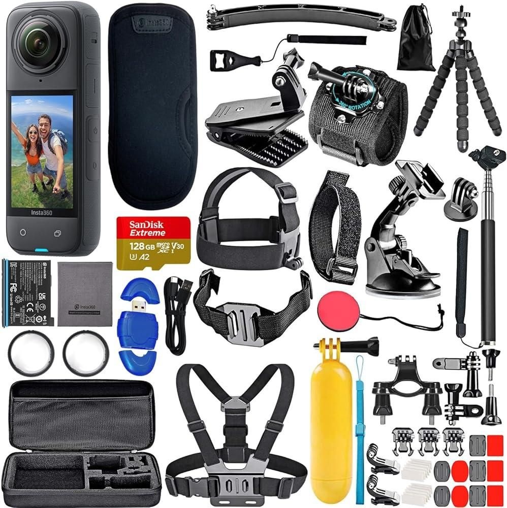 [해외] Insta360 X4 8K 360 방수 액션 카메라 샌디스크 SanDisk 128GB 메모리 안정화 번들 고속 카드 리더기 50피스 키트