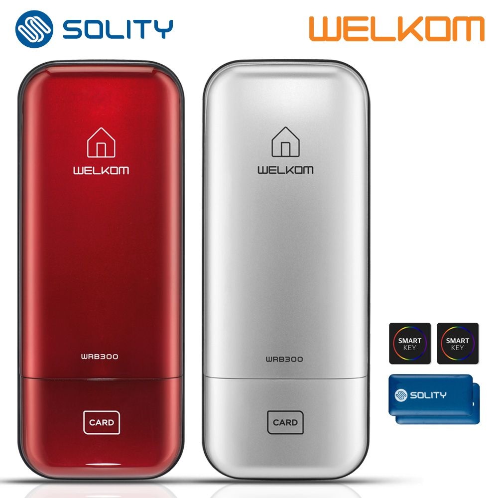 웰콤 수도권설치 솔리티 웰콤 WRB300 레드/실버 카드키4개+비밀번호 관리자기능 허수기능 음량조절가능