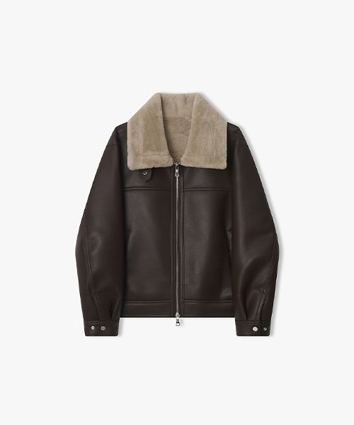 리버클래시 [25FW] LLW25653 브라운 세미오버핏 램 텍스처 무스탕