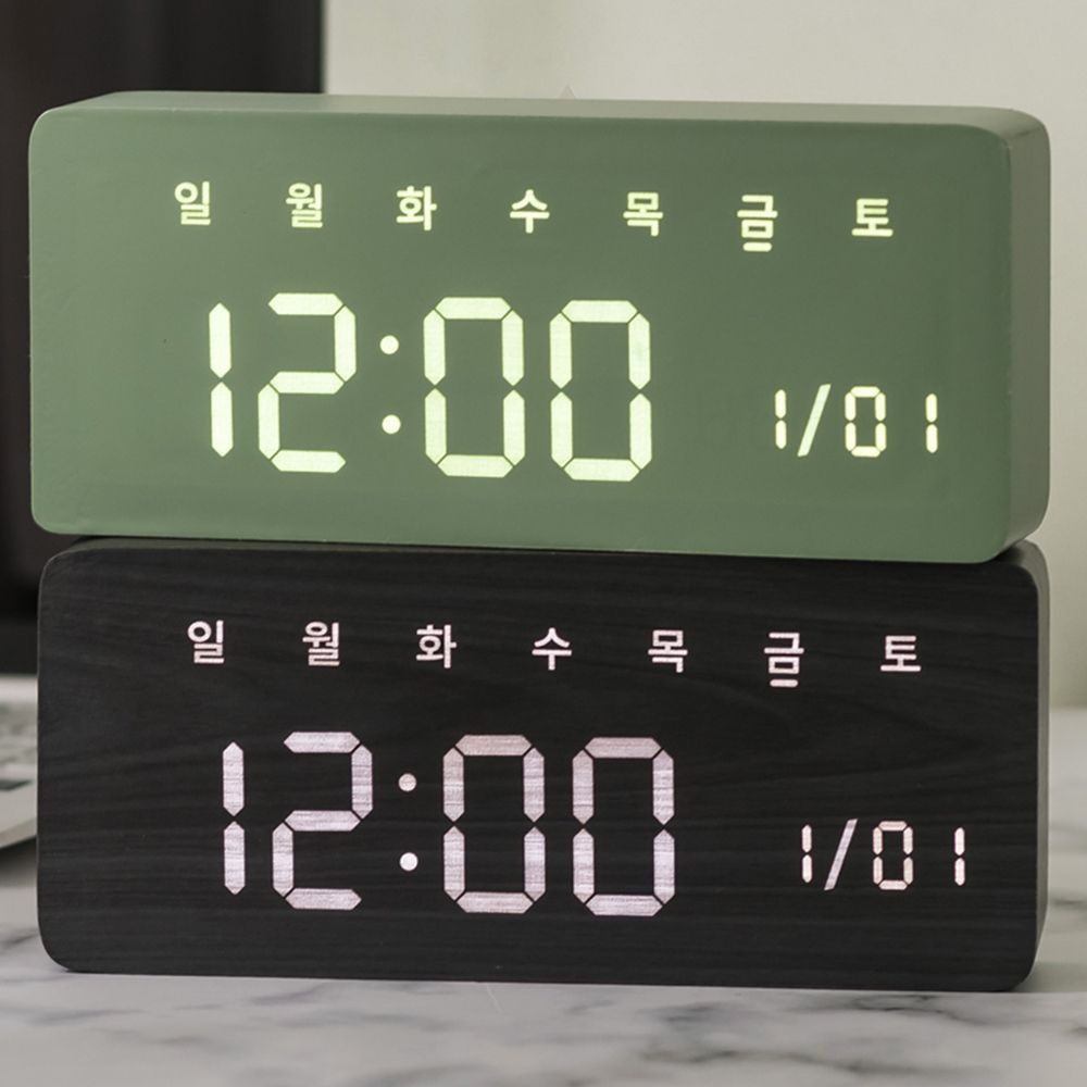 플라이토 우드 데이즈 인테리어 LED 탁상시계 한글요일 표시