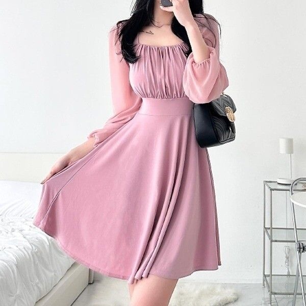 [신상오픈런] |KCO4893|드론즈 주름디테일 볼륨 귀여운 스프링 미니원피스 여성 플레어_18169042_597559