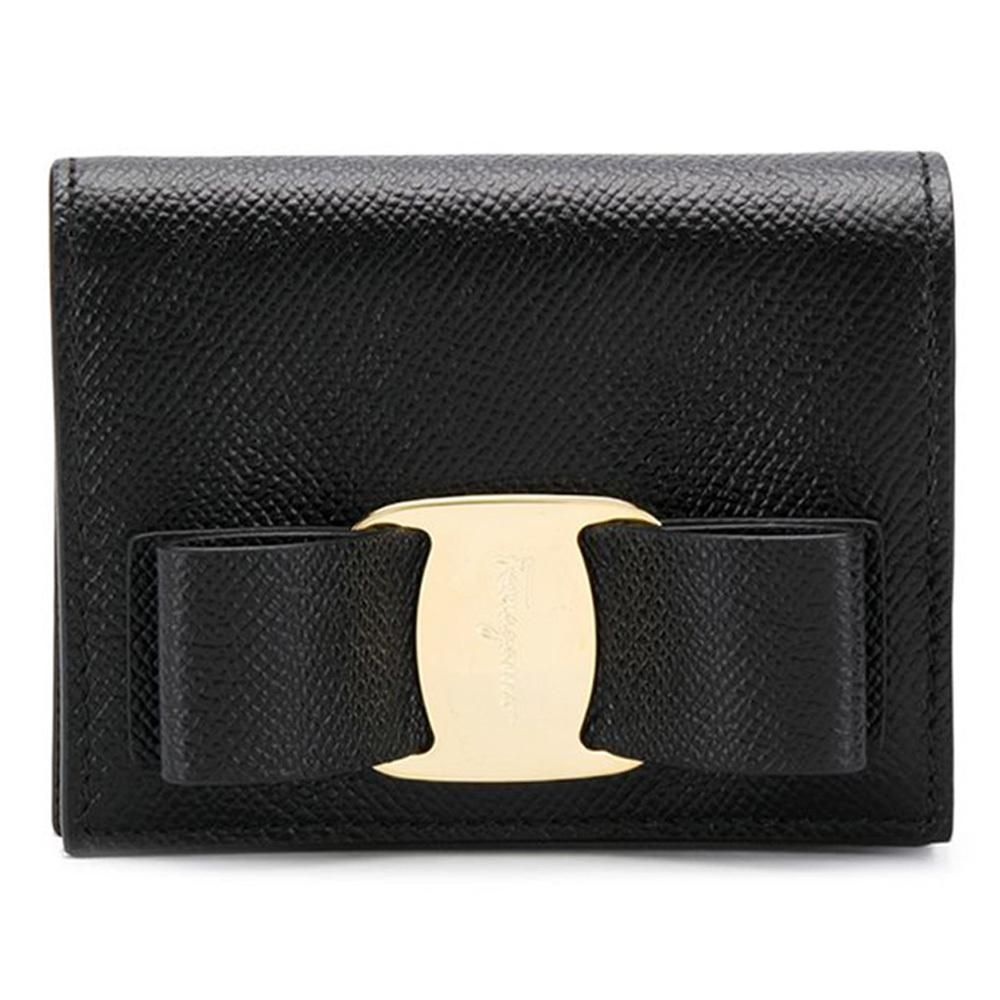 페라가모 25FW 금장 바라 보우 코인 반지갑 블랙 22-D515 0725300