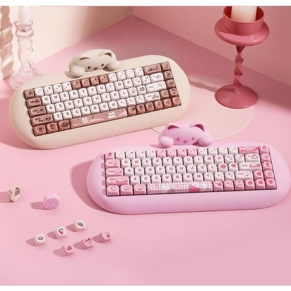[해외] C68 게이밍키보드 저소음키보드 베이지 고양이 캬라멜 커피축 실리콘 블루투스 3모드 맞춤형