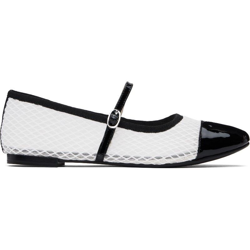 REPETTO 레페토 화이트 & 블랙 조지아나 메시 메리제인 발레리나 플랫 슈즈 251296F11811