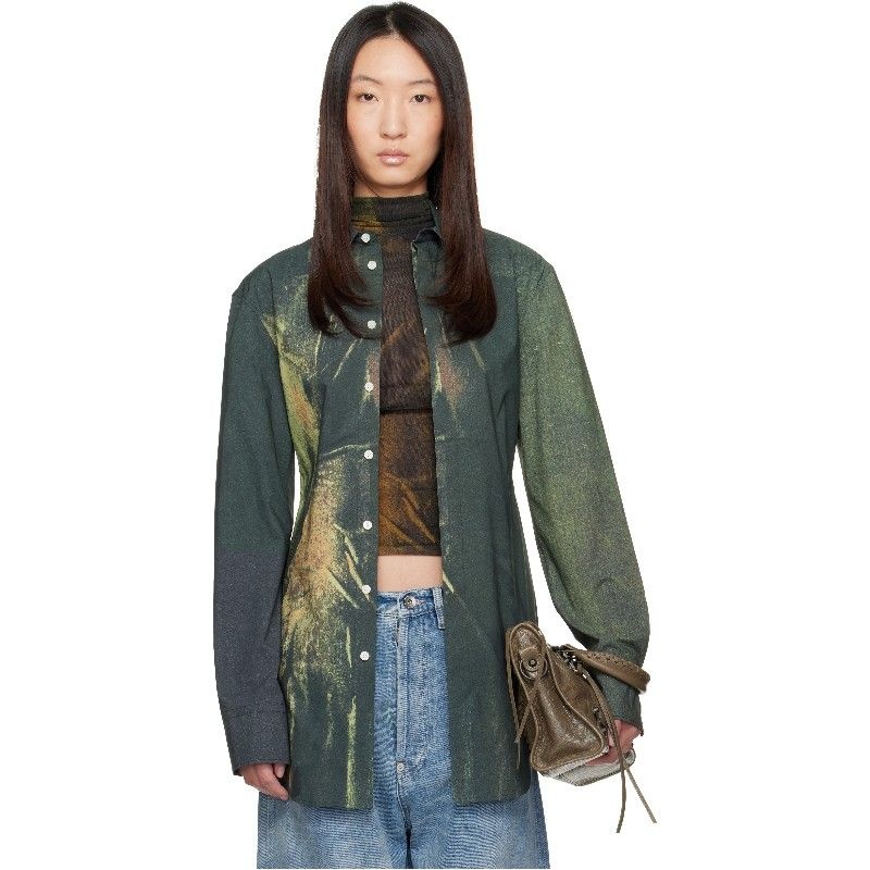 JEAN PAUL GAULTIER 장 폴 고티에 장폴고띠에 SSENSE 익스클루시브 그린 프린트 애시드 워터 셔츠 252808F10900