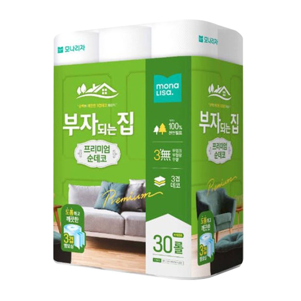 모나리자 부자되는집 프리미엄 순데코 천연펄프 무향 화장지 27m 30롤