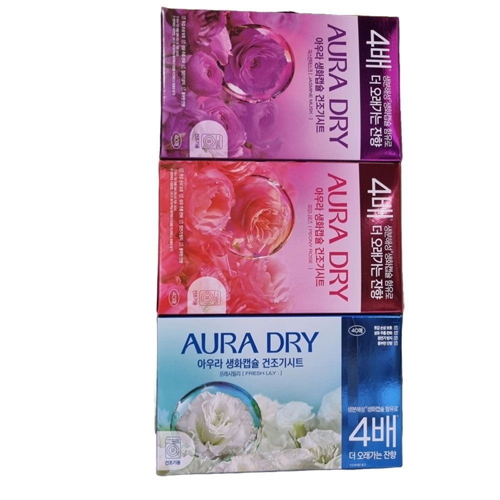 아우라 생화캡슐 건조기시트 40매 피오니로즈 스윗만다린 섬유유연제
