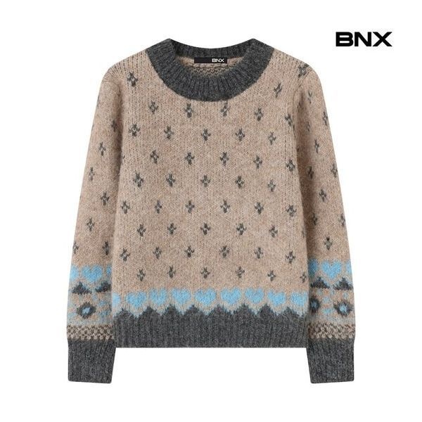 [BNX]라운드 배색 패턴 벌룬 긴팔 니트 (BX4KP002L0)993729