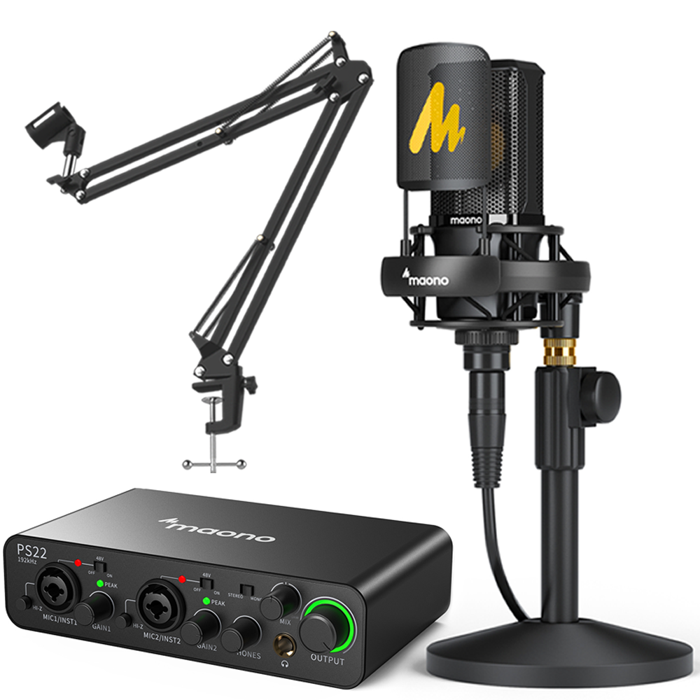 마오노 PS22+PM500 방송용 유튜브 녹음용 오디오인페이스 마이크 스탠드 패키지2