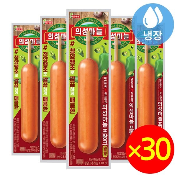 롯데햄 롯데 의성마늘 프랑크 매콤땡초 65gx30개