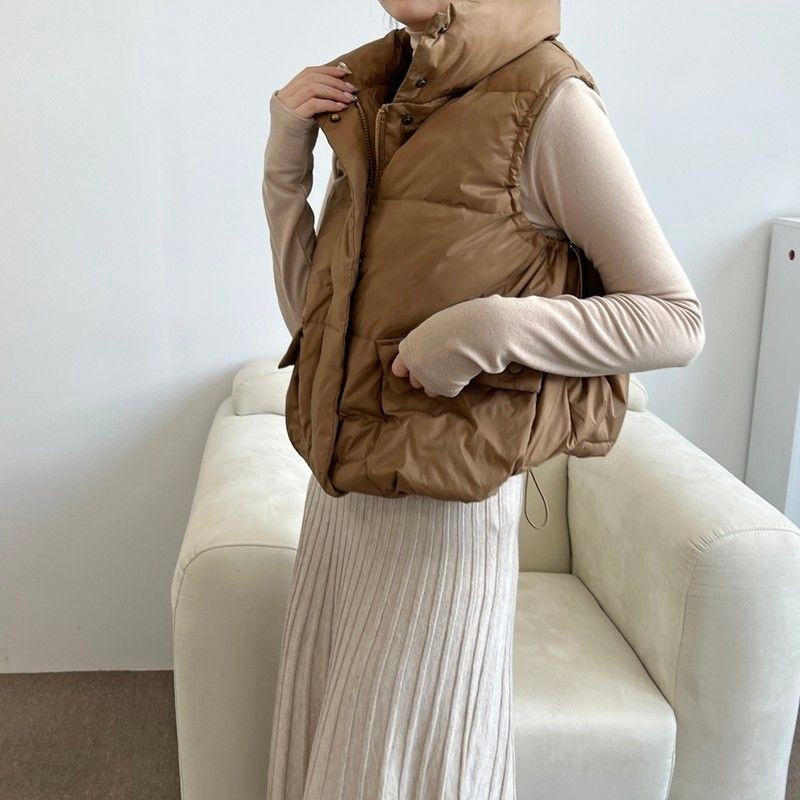 스타일나 여성 따뜻한 덕다운 차이나 포켓 스트링 패딩조끼 오리털 베스트 662599