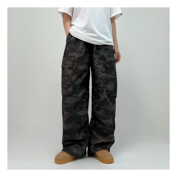 베이직포인트 UNISEX 이블 카모 밀리터리 카고 스트링 밴딩 와이드 팬츠 하이웨스트 빅사이즈 남여공용 666942