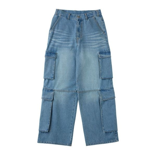 국내매장판 어반에이지 더블 카고 워싱 데님 와이드 팬츠 라이트블루 250787