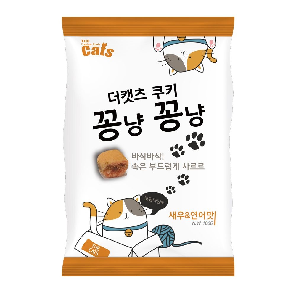 펫더맨 더캣츠 쿠키 꽁냥꽁냥 100g 새우+연어 고양이간식