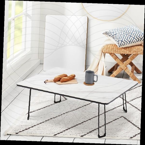 좌식테이블 접이식 미니상 화이트 대리석패턴 철제다리 거실 원룸 간식상 차상