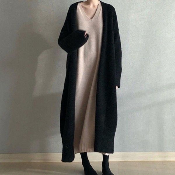 [하프클럽]MNO 오버핏 롱롱 스웨터 가디건 이지웨어 오픈니트 롱카디건 일상용 이지 시그니처 포멀룩걸 걸스 웜