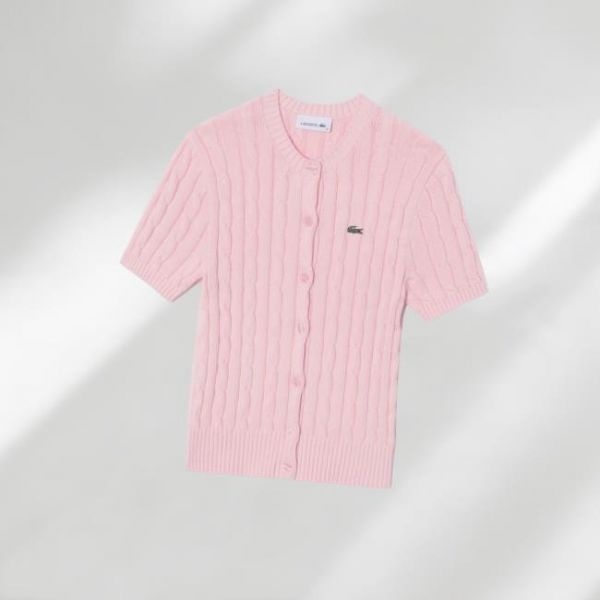 {당일발송} 라코스테공식 케이블 반팔 가디건 핑크 AF013E-55G KF9 845706