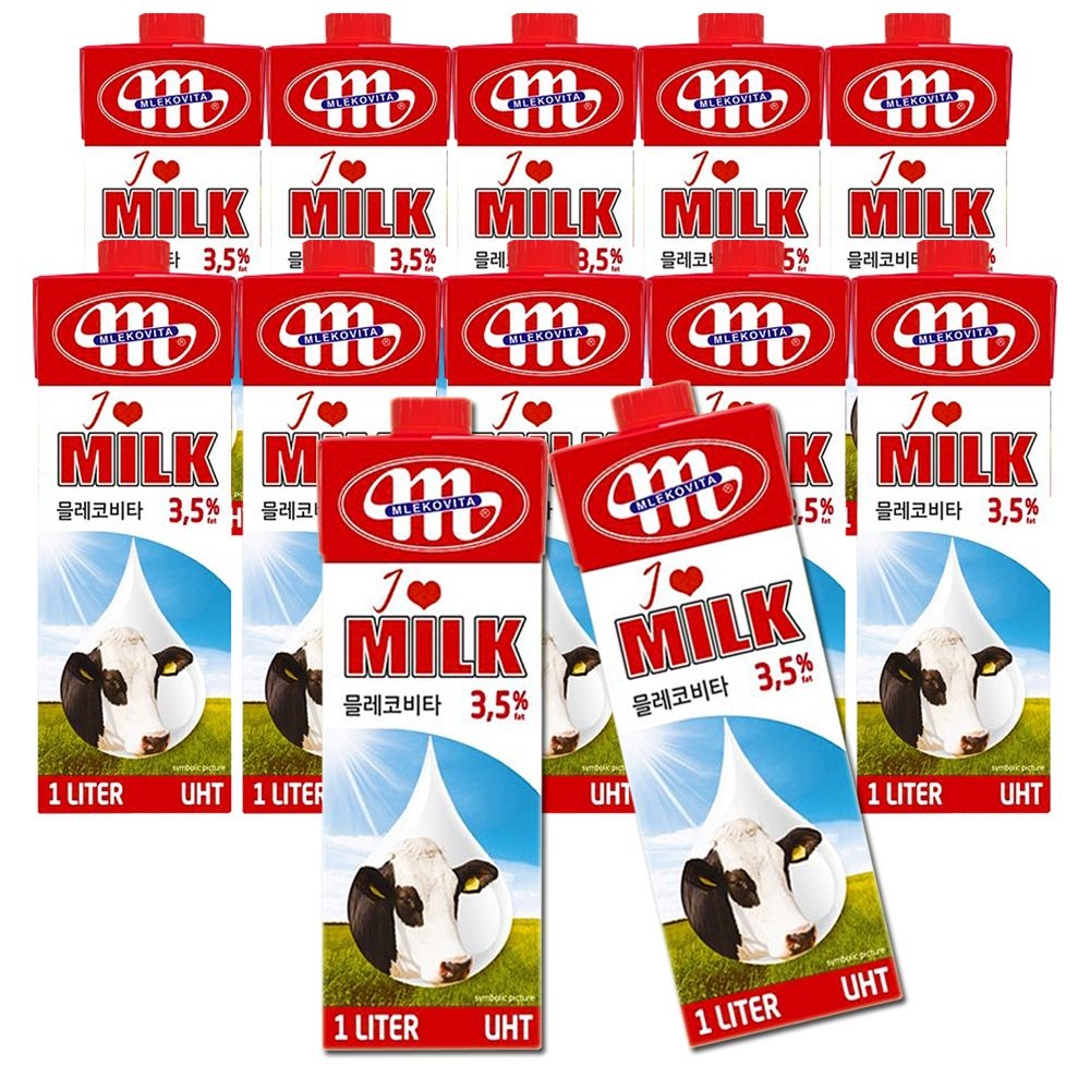 믈레코비타 수입 폴란드 멸균우유 아이러브밀크 1000ml,  12개