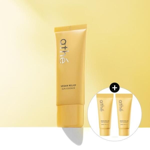 [아떼] 비건 릴리프 백탁없는 선크림 자외선차단제 선에센스 40ml + 20ml*2 (SPF 50+/PA++++)