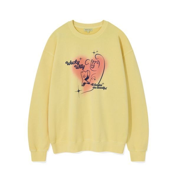 <매장정품> 와키윌리 WACKY WILLY 키키 레오 허그 그래픽 맨투맨 옐로우 WA2501CRM2LY 349482