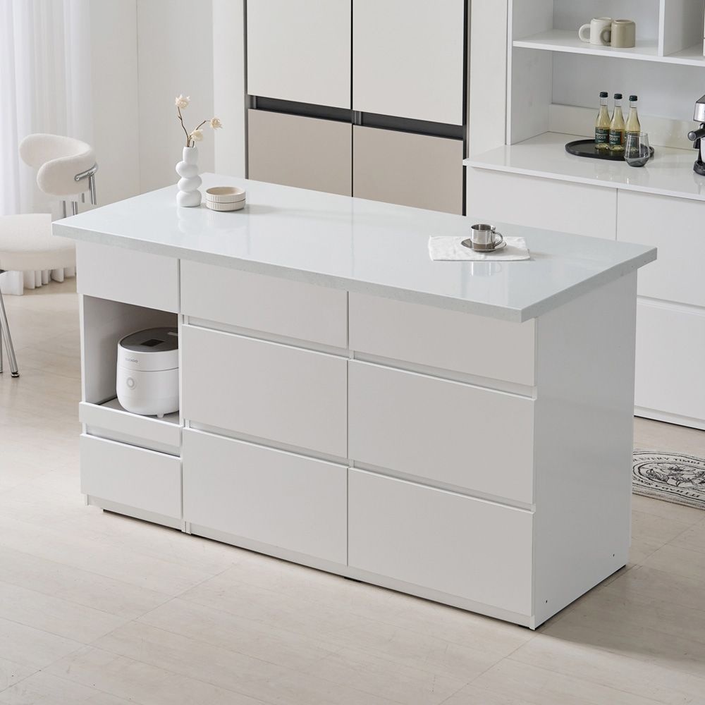 나무뜰 위드 E0 키높은 완전수납 광파오븐 인조대리석 아일랜드 홈바 식탁 렌지대 수납장 1600X750 YDF330C