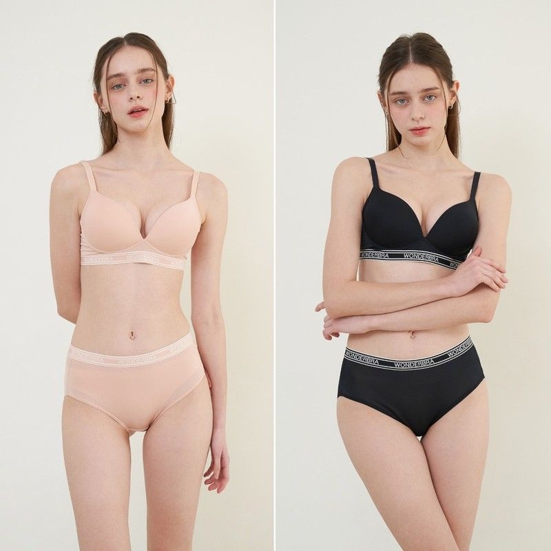 원더브라 Wonderbra 스포츠 아웃밴드 노와이어 브라하이웨스트팬티 4종 베이지블랙 WBW4M3032_T 216909