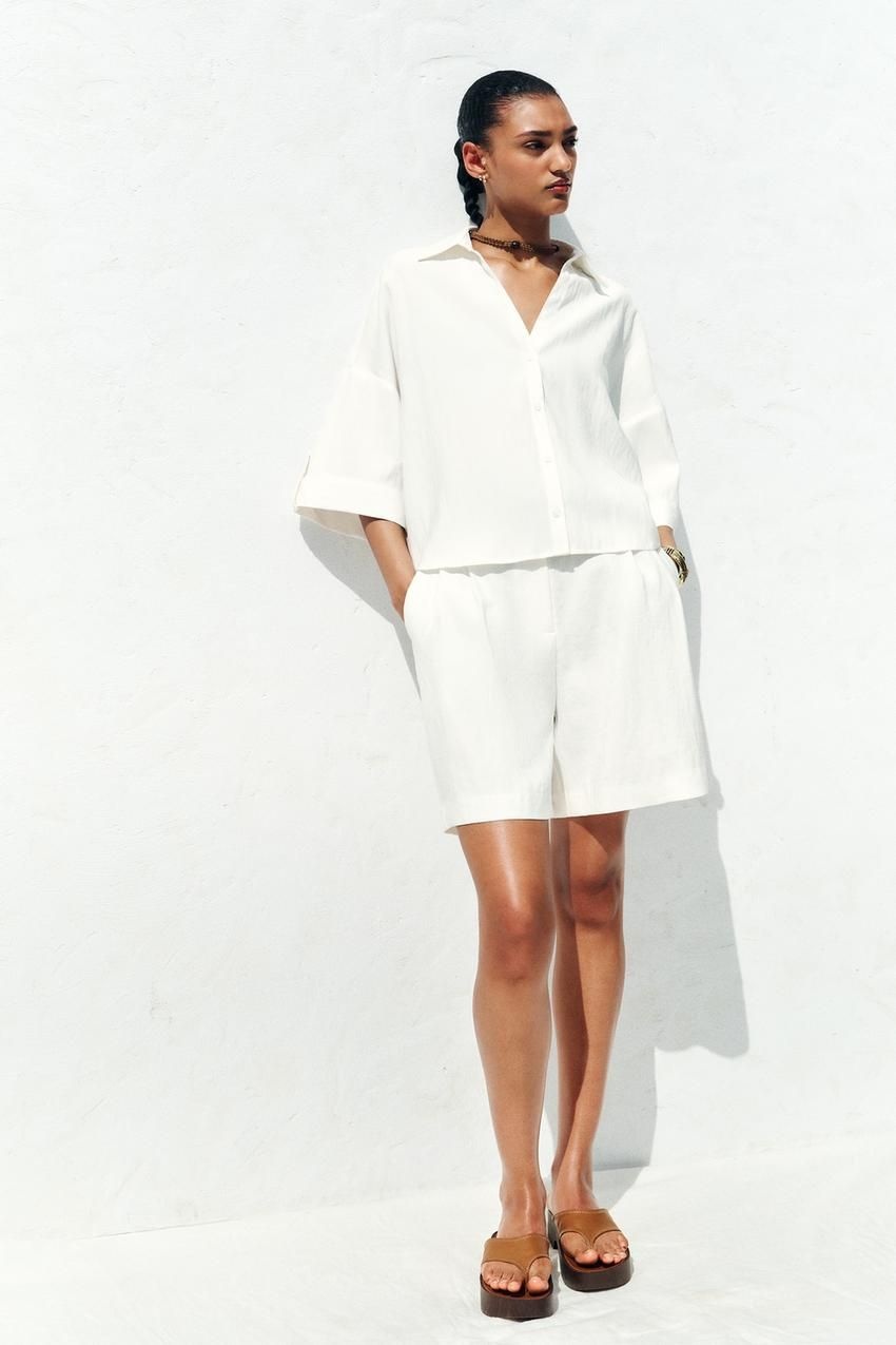 [국내발송] ZARA 여성 와이드 반소매 셔츠 - 스크래치 화이트 357102