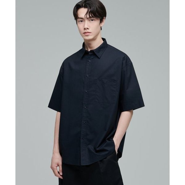 MUSINSA STANDARD 오버사이즈 포플린 반소매 셔츠 [네이비] 202770