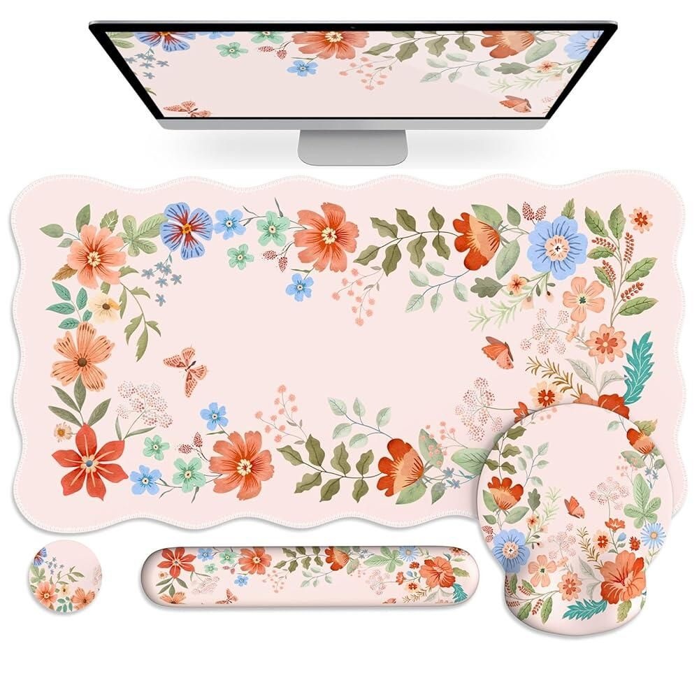 Anyshock 데스크탑용 책상 매트, 손목 받침대가 있는 미끄럼 방지 베이스 마우스 패드, 키보드용