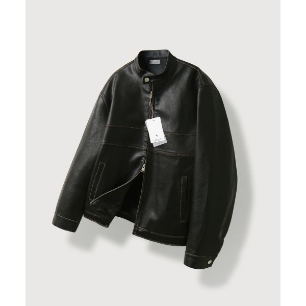 MOOD INSIDE 스티치 레더 바이커 자켓_Black 211518