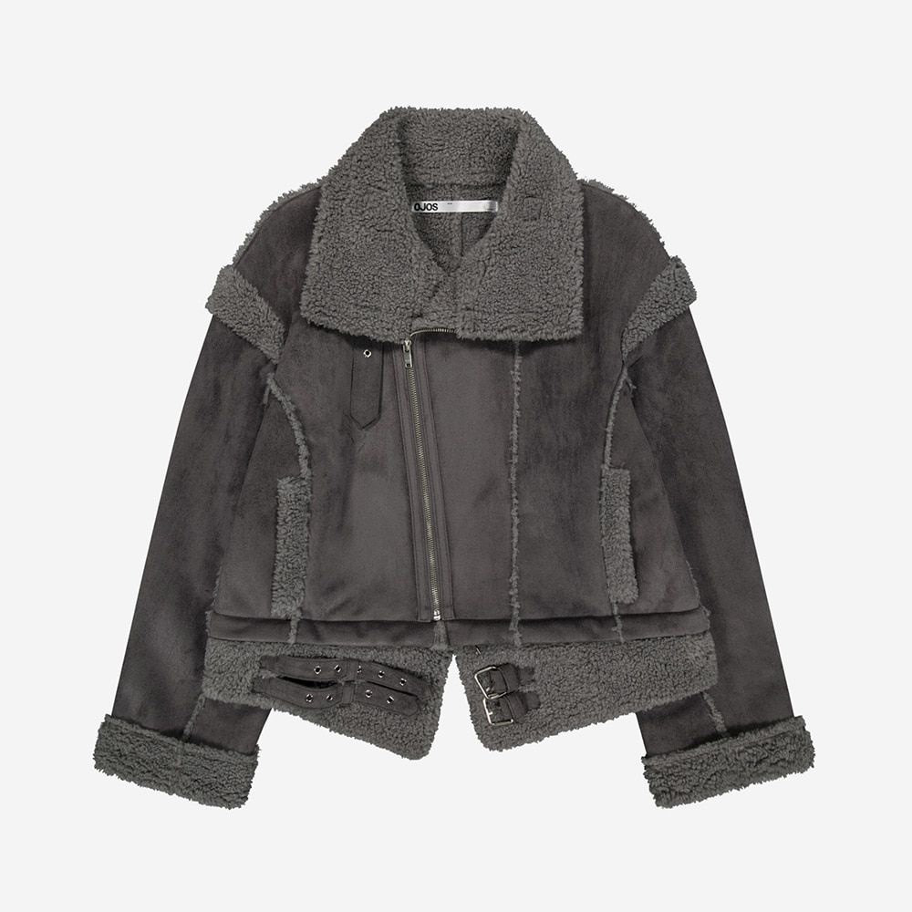 [롯데백화점] 오호스 Detachable Fur Shearling Jacket / Charcoal LE1220503237