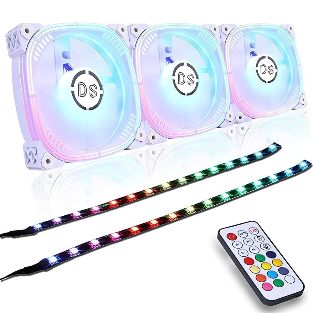 DS leddess Rainbow LED RGB 팬, 컨트롤러 포함, PC 케이스, CPU 쿨러, 라디에이터 시스템용 (RGB