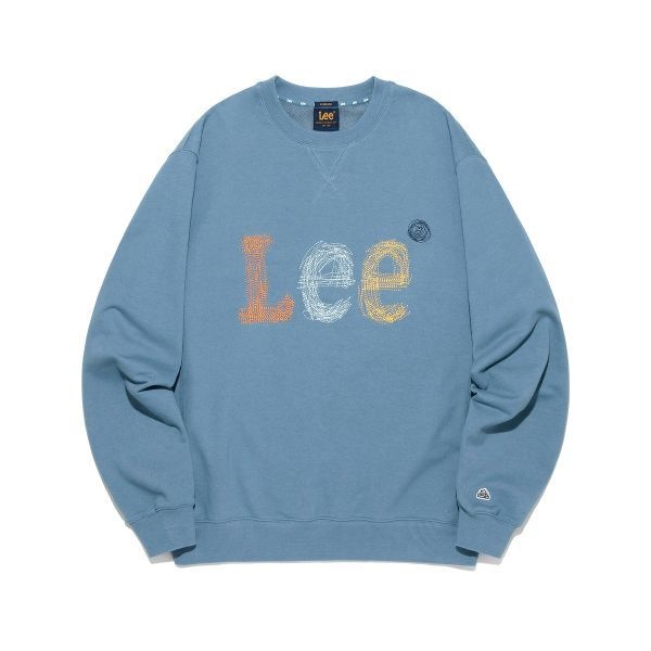 <매장정품> 리 LEE 스티치 빈티지 로고 맨투맨 그레이쉬 블루 LE2503CR05GB 464406