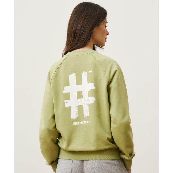 <매장정품> 빈트릴 BEENTRILL 우먼즈 스탬프 해시태그 맨투맨(올리브) BA243RM501OL 165063