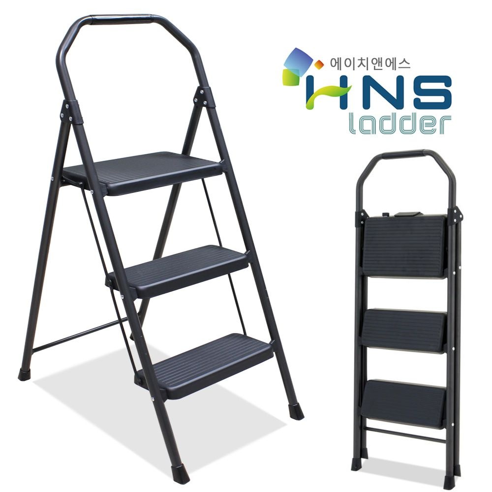 에이치앤에스 HNS 가정용 다용도 접이식 사다리 3단 티타늄블랙