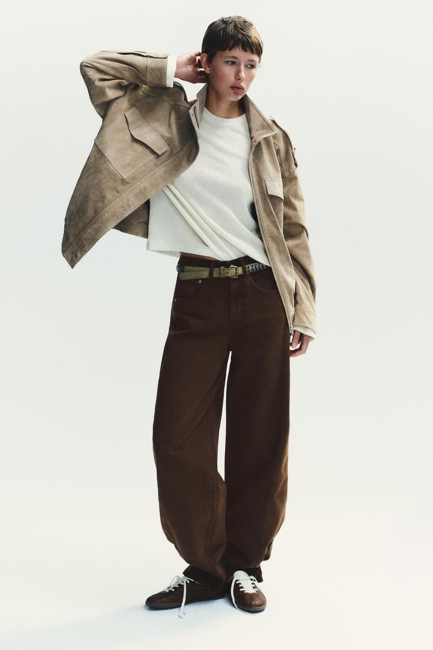 [국내발송] ZARA 여성 JEANS TRF BAGGY BARREL 미드라이즈 - 브라운 372869