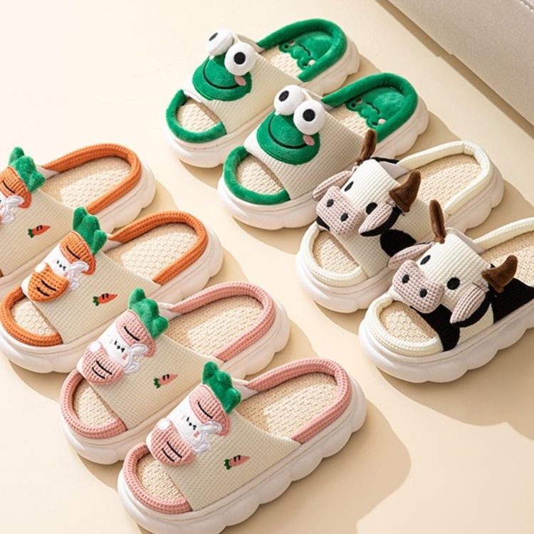 큐리티 린넨 통굽슬리퍼 키높이슬리퍼 무소음슬리퍼 실내화 거실화 여름슬리퍼 홈슬리퍼 캐릭터슬리퍼