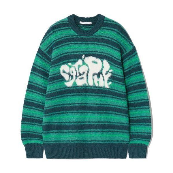 <매장정품> CGP 브러시드 스트라이프 풀오버 니트_그린 CBCFUKL007GN 187245