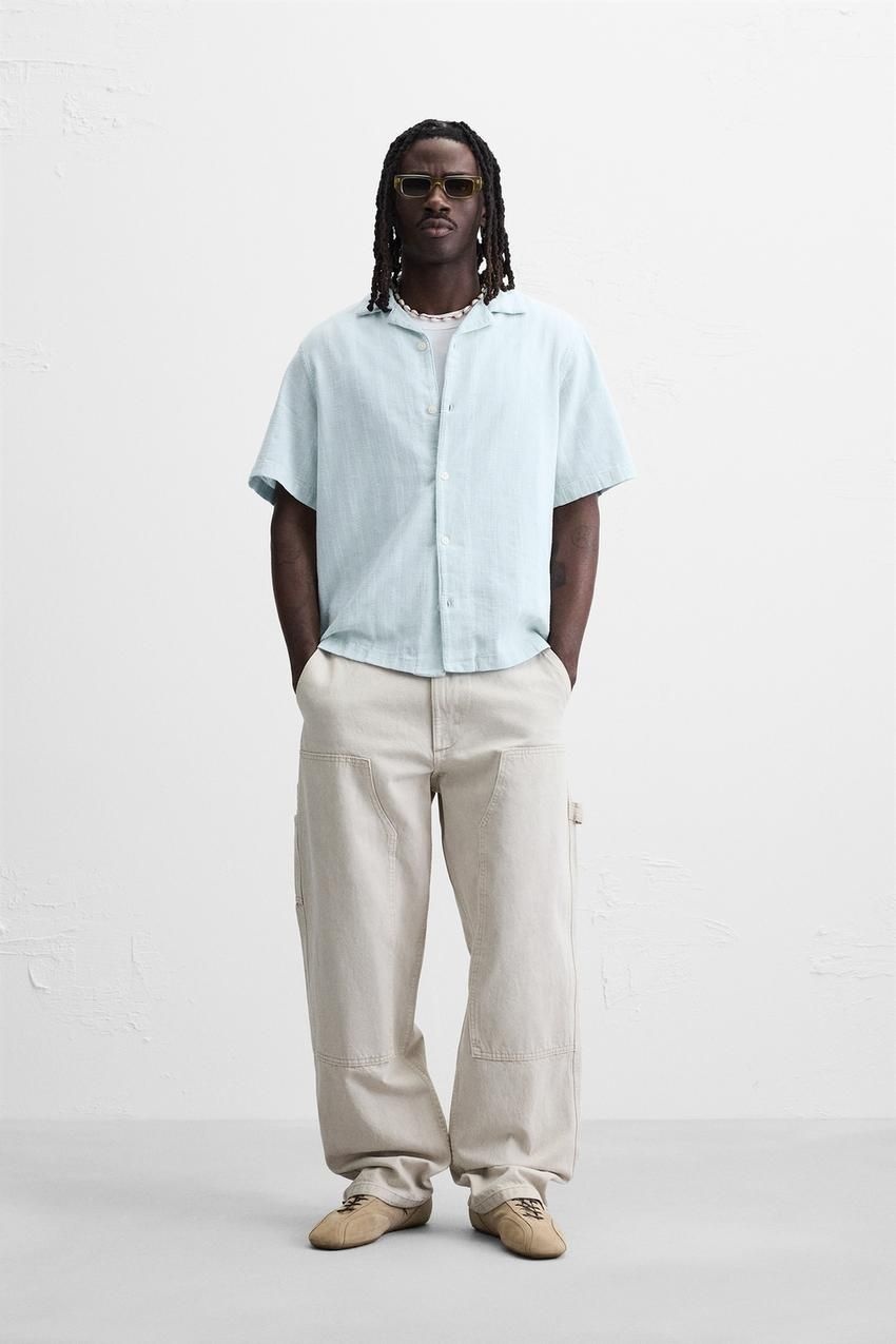 [국내발송] ZARA 남성 자카드 스트라이프 셔츠 - 라이트 블루 357775