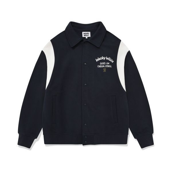 브랜드 와키윌리 WACKY WILLY 카라 스웻 바시티 점퍼 네이비 MG2403JK14NA 651043